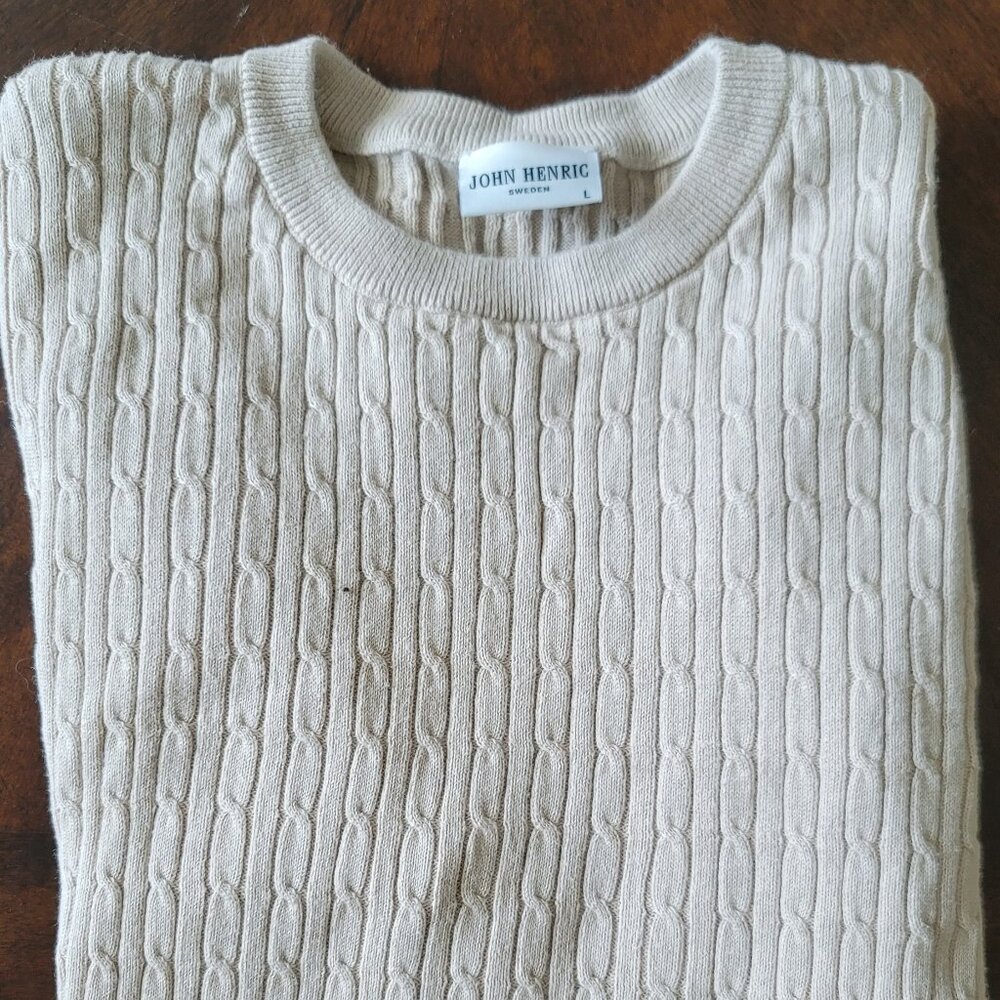 John Henric Mens Crewneck Cableknit Sweater